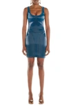 Mugler Glossy Embossed Jersey Body-con Bonded Jersey Minidress In 6059 Teal