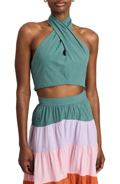 Derek Lam 10 Crosby Chaya Halter Crop Top In Jade In Blue