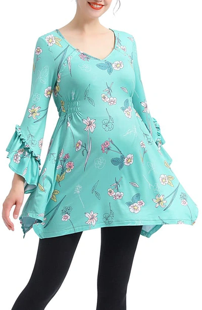 Kimi And Kai Sue Flare Sleeve Maternity/nursing Tunic In Multi Colored