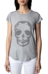 Zadig & Voltaire Embellished Skull Cotton & Modal Skinny T-shirt In Grey