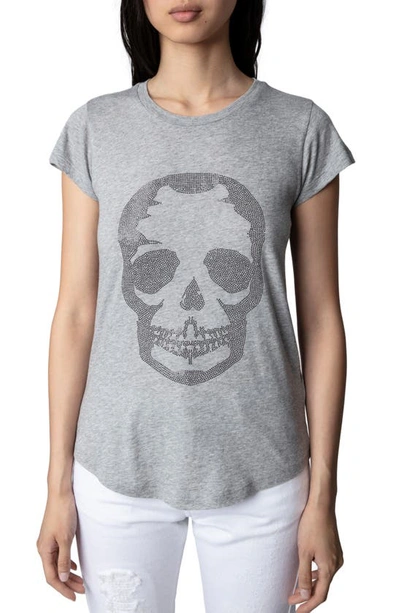 Zadig & Voltaire Embellished Skull Cotton & Modal Skinny T-shirt In Grey