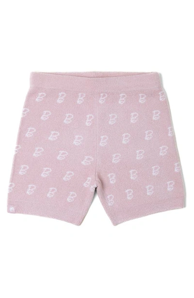 Barefoot Dreams Kids' Girl's Barbie Cozychic Monogram Biker Shorts In Dusty Rose/white