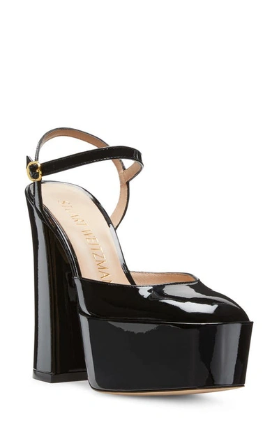 Stuart Weitzman Skyhi Leather Platform Pumps In Black