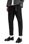 Allsaints Tallis Cotton & Wool Pleated Slim Fit Cropped Pants In Black