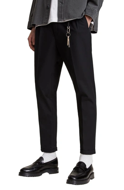 Allsaints Tallis Cotton & Wool Pleated Slim Fit Cropped Pants In Black
