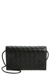 Bottega Veneta Intrecciato Leather Wallet On A Strap In Black-gold