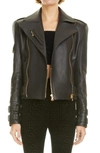 BALMAIN CROP LAMBSKIN LEATHER MOTO JACKET