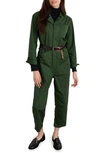 Alex Mill Standard Long Sleeve Stretch Cotton Twill Jumpsuit In Pine Needle