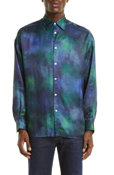 Ahluwalia Watercolor Long Sleeve Button-up Shirt In Blau