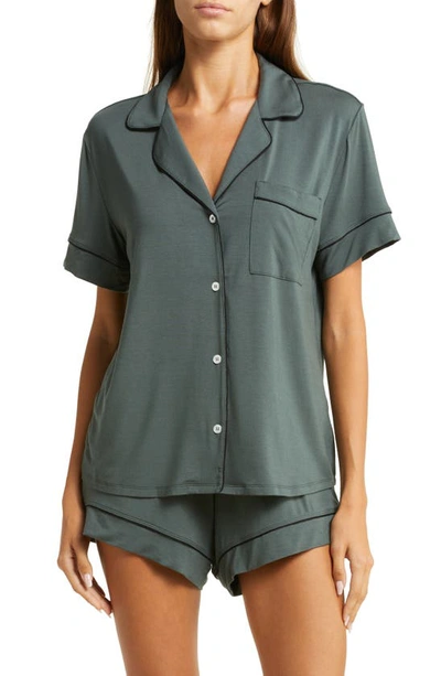 Eberjey Gisele Relaxed Jersey Knit Short Pajamas In Kelp/ Black