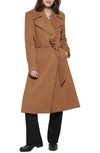 Karl Lagerfeld Wool Blend Wrap Coat In Camel