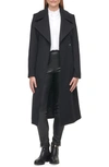 Karl Lagerfeld Wool Blend Wrap Coat In Black