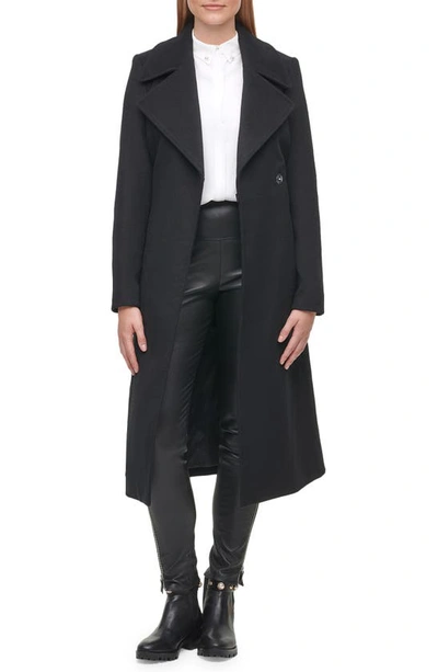 Karl Lagerfeld Wool Blend Wrap Coat In Black