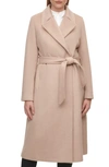 Karl Lagerfeld Wool Blend Wrap Coat In Nude