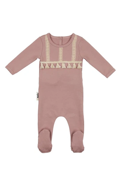 Maniere Babies' Crochet Tassel Stretch Cotton Footie In Mauve