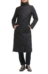 Karl Lagerfeld Quilted Asymmetric Midi Coat In Black