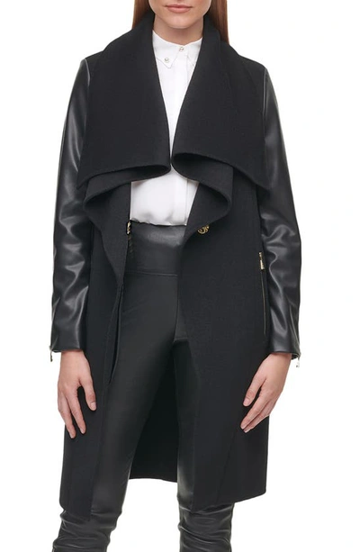 Karl Lagerfeld Mixed Media Draped Collar Jacket In Black