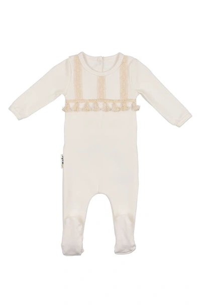 Maniere Babies' Crochet Tassel Stretch Cotton Footie In Ivory