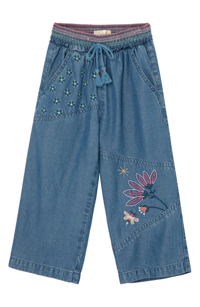 Peek Aren't You Curious Kids' Wide Leg Embroidered Denim Pants In Indigo