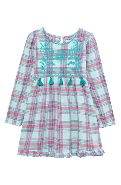 Peek Aren't You Curious Kid's Plaid Embroidered Cotton Gauze Dress In Multi