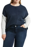 Vince Camuto Extended Shoulder Colorblock Sweater In Blue