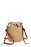 Chloé Woody Small Mifuko Basket Bag In Fair Trade Paper Embellished With Linen In White