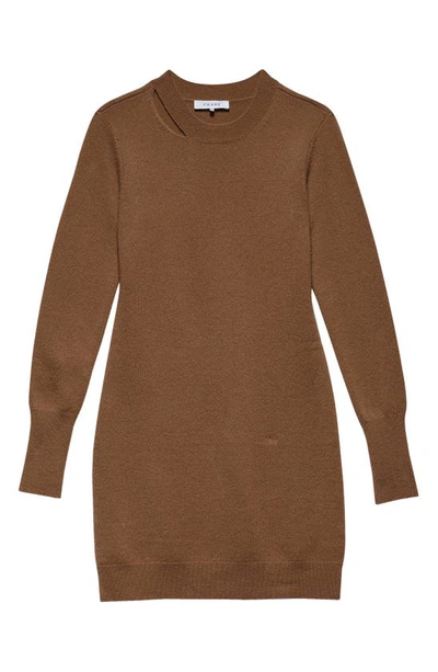 Frame Cutout Long Sleeve Cashmere Blend Sweater Minidress In Camel