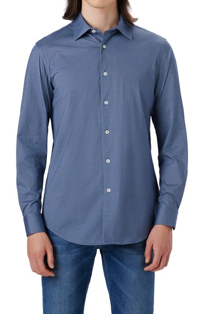 Bugatchi Men's Diamond-print Performance Knit Sport Shirt In Midnight