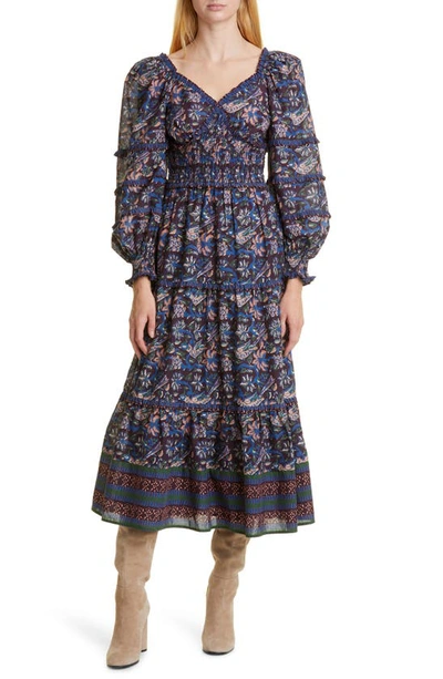 Sea Noah Print Smocked Maxi Dress In Navy