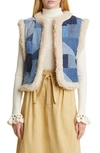 SEA DIEGO FAUX SHEARLING LINED DENIM PATCHWORK VEST
