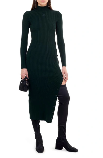 Courrèges Logo-embroidered Ribbed-knit Midi Dress In Black