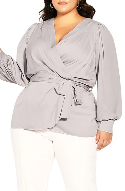 City Chic Opulent High-low Faux Wrap Top In Champagne