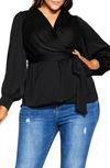 City Chic Trendy Plus Size Opulent High Low V-neck Top In Black