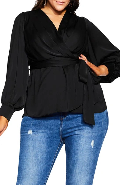 City Chic Trendy Plus Size Opulent High Low V-neck Top In Black
