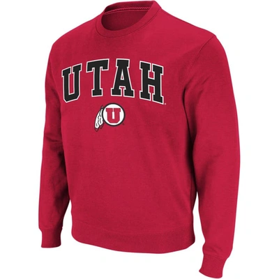 Colosseum Men's Utah Utes Arch And Logo Crew Neck Sweatshirt In Red