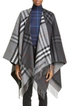 BURBERRY SPLIT CHECK FRINGE TRIM CASHMERE CAPE