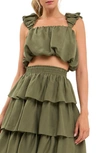 Endless Rose Bubble Crop Tank In Olive