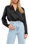 Endless Rose Satin Button-up Blouse In Black
