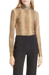 Ganni Printed Mesh Ls Fitted Turtleneck Snake Starfish In Snake Starfish