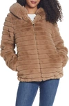 Gallery Hooded Faux Fur Jacket In Camel