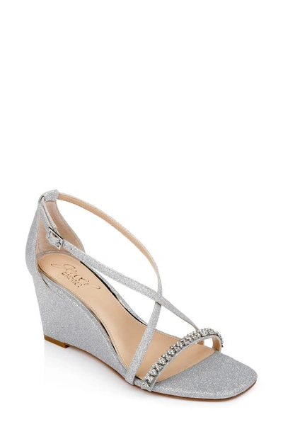 Jewel Badgley Mischka Women's Adelynn Crisscross Strap Wedge Evening Sandals In Silver Glitter