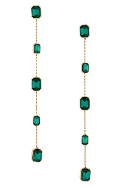 Ettika Linear Crystal Drop Earrings In Green/gold