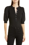 Veronica Beard Coralee Puff-sleeve Stretch Cotton Top In Black
