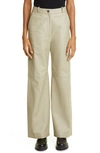 Loulou Studio Noro High Waist Wide Leg Lambskin Leather Pants In Almond