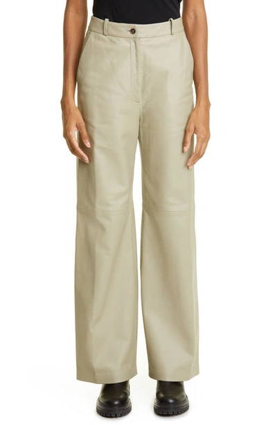 Loulou Studio Noro High Waist Wide Leg Lambskin Leather Pants In Almond