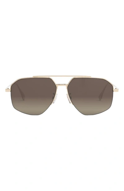 Fendi Travel 56mm Aviator Sunglasses In Shiny Gold / Brown Polar