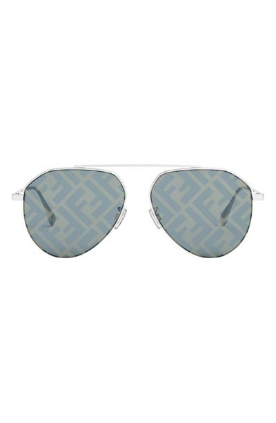 Fendi Men's Monogram Lens Metal Aviator Sunglasses In Blue