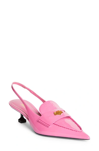 Miu Miu Slingback Patent Leather Penny Loafers In Snow Pink