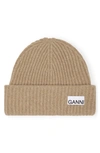 Ganni Structured Rib Knit Wool Blend Beanie In Starfish