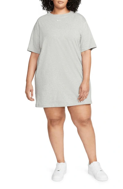 Nike Sportswear Essential Cotton T-shirt Dress In Dark Grey Heather/ White